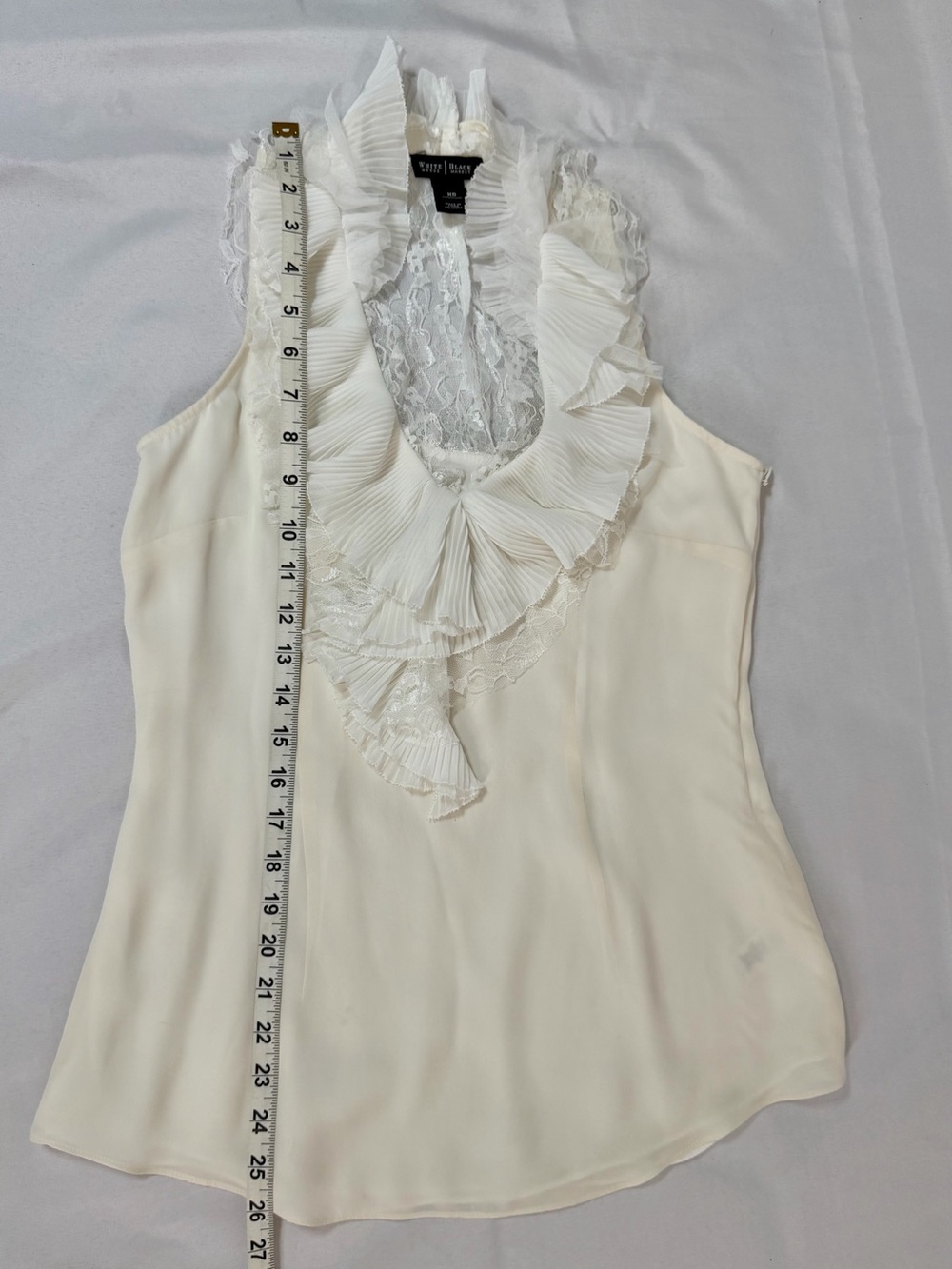 White House Black Market Sleeveless Cream Ruffle-Trim V-Neck Camisole - Picture 6 of 8